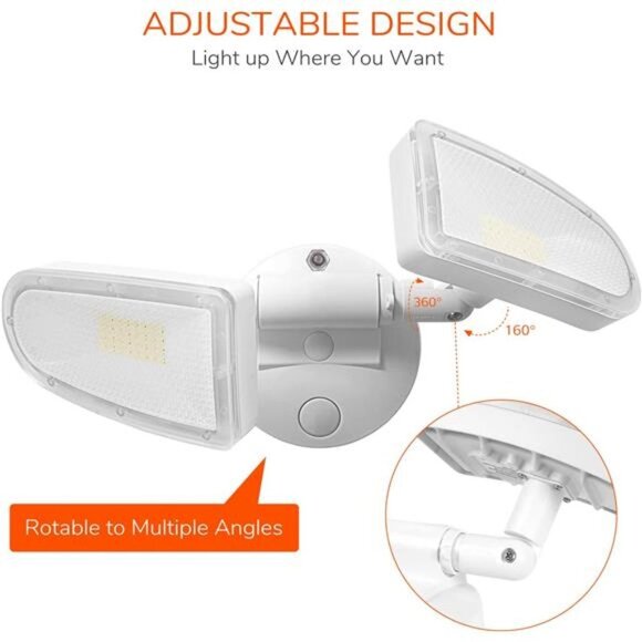 3700LM Flood Light, 32W LED Security Lights Outdoor, 2 Head Motion Design - Picture 4 of 5